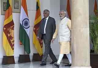 Sri Lankan Prime Minister Ranil Wickremesinghe with his Indian counterpart Narendra Modi (Arvind Yadav/Hindustan Times)