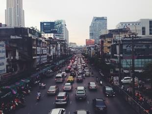 A typical street in a metropolis in India.