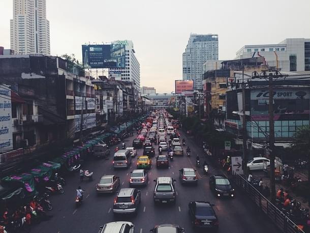 A typical street in a metropolis in India.