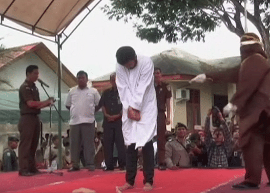 Gay man getting caned publicly in Aceh, Indonesia (Euronews)