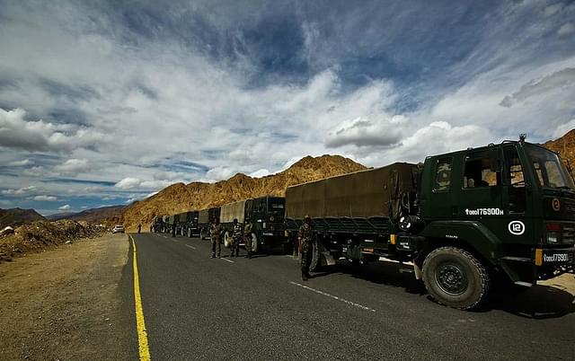 An Indian Army convoy in the Kashmir Valley. 