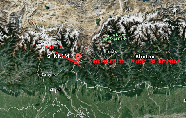 Location of Doka La, the region were Chinese troops reportedly entered India. 