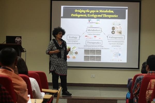 Dr Dipshikha Chakravortty of the Indian Institute of Science delivering a talk at the International Conference on Women in Science, Research and Innovation, 2017. (Photo: Christ University)