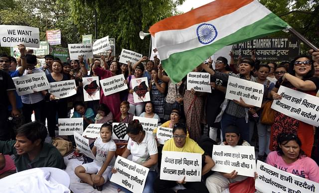 Protesters of the Gorkha Foundation in Darjeeling. (Photo Credit: Sonu MEhta/Hindustan Times via Getty Images)