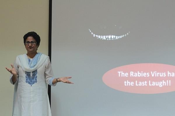 Dr Rita Mani of NIMHANS spoke about the “inscrutable” rabies virus. (Photo: Christ University)
