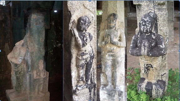 

The desecrated sculptures of the donors or builders of various mandapams standing with folded hands.