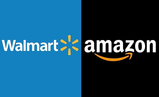 Logos of Walmart and Amazon. 