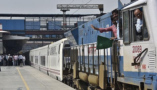 Railway officers during the second trial run of Talgo Train. (Raj K Raj/Hindustan Times via GettyImages) &nbsp;
