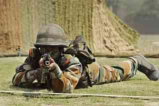 Indian Army soldier at a mock drill (Burhaan Kinu/Hindustan Times via Getty Images)