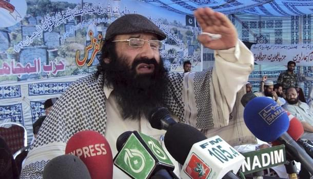 Salahuddin addresses his supporters in
Muzaffarabad.