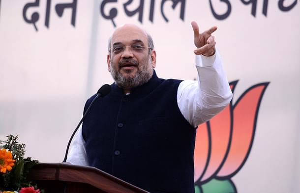 Amit Shah speaks at an event. (Deepak Sansta/Hindustan Times via GettyImages) 