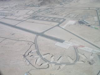 
An aerial view of the Leh airfield showing aircraft shelters