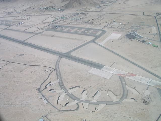 
An aerial view of the Leh airfield showing aircraft shelters