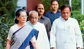 Sonia Gandhi arrives for the CWC meeting with Ahmed Patel.

