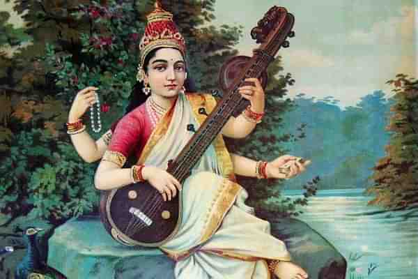 Hindu Goddess Saraswati by 19th century artist Raja Ravi Varma