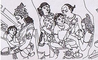 Events from the life of Thiru Gnana Sambandar: Parvati feeds infant Sambandar