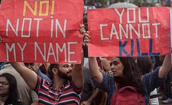 The campaign #NotInMyName against lynching of a Muslim teenager Junaid. (Satish Bate/Hindustan Times via Getty Images)