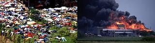 Jonestown cult mass suicide, left, and Branch Davidians cult goes up in flames, right