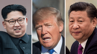 (Left to Right) Kim Jong-un, Donald Trump and Xi Jinping
