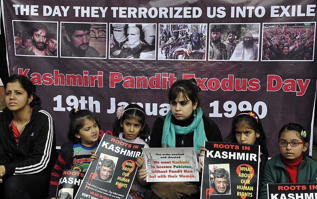 Kashmiri Pandits taking part in a rally. (Sonu Mehta/Hindustan Times via Getty Images)&nbsp;