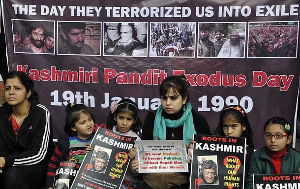 Kashmiri Pandits taking part in a rally. (Sonu Mehta/Hindustan Times via Getty Images) 