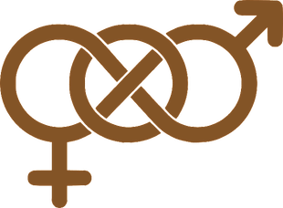 The two standard sex symbols, Mars and Venus, intertwined