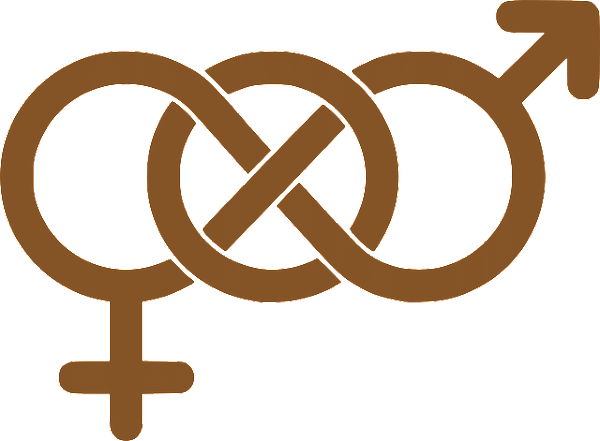 The two standard sex symbols, Mars and Venus, intertwined