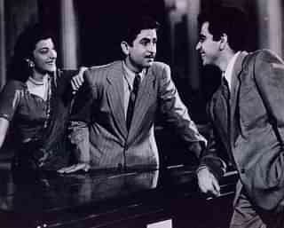 Nargis, Raj Kapoor and Dilip Kumar in a scene from <i>Andaz </i>(Mehboob Khan/Wikimedia Commons)