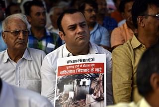 The BJP launched ‘Save Bengal’ protest against Mamata government at Rajghat in July, in New Delhi. (Arun Sharma/Hindustan Times via Getty Images)
