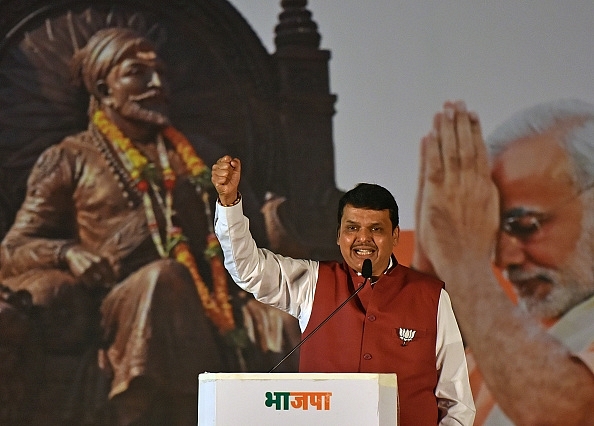 Maharashtra Chief Minister Devendra Fadnavis during a BJP rally as part of ‘Vijay Sankalp Melava’ (Resolve for Victory Rally) at Goregaon, early this year in Mumbai. (Pratham Gokhale/Hindustan Times via GettyImages)