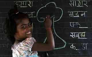 A child learning Hindi (Anshuman Poyrekar/Hindustan Times via Getty Images)