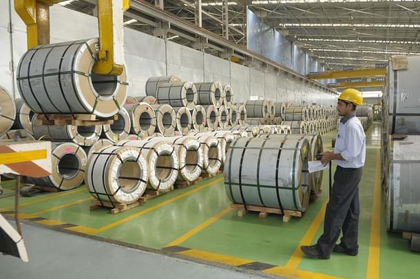 Steel rolls at the Posco-Indias processing centre in MIDC Talegaon at the outskirts of Pune. (ABHIJIT BHATLEKAR/Mint via GettyImages)