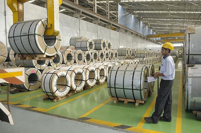 

Steel rolls at the Posco-Indias processing centre in MIDC Talegaon at the outskirts of Pune. (ABHIJIT BHATLEKAR/Mint via GettyImages)
