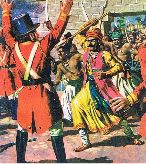 Veluthampi Dalawai attacking British:picture courtesy: Amar Chitra Katha