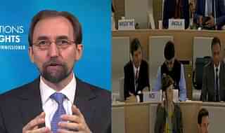 UN High Commissioner for Human Rights Zeid Ra’ad Al Hussein, left, and Indian delegation, right.