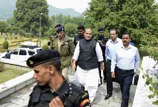 India’s Home Minister Rajnath Singh walks before a press conference in Srinagar on September 11, 2017. Singh is on a four-day visit to Jammu and Kashmir. Several rebel groups have spent decades fighting Indian soldiers deployed in the disputed territory, demanding independence or a merger with Pakistan, which also claims the Himalayan region in its entirety. (TAUSEEF MUSTAFA/AFP/Getty Images)