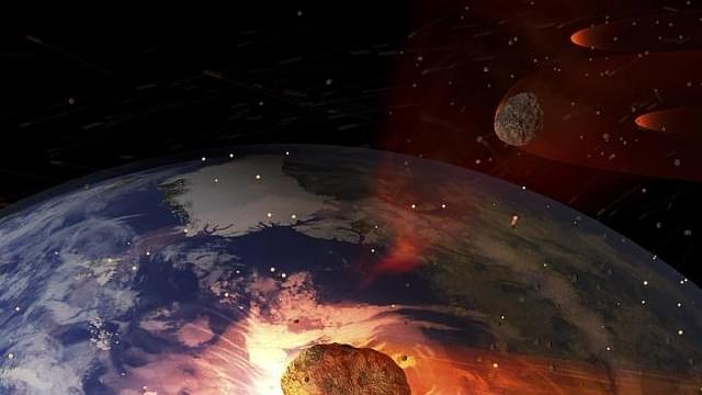 An illustration of a large asteroid impacting Earth. (NASA)

