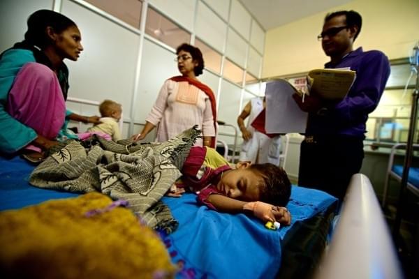 Children suffering from malnutrition getting treated at Guru Gobind Singh Hospital in 2014 in New Delhi. (Priyanka Parashar/Mint via Getty Images)