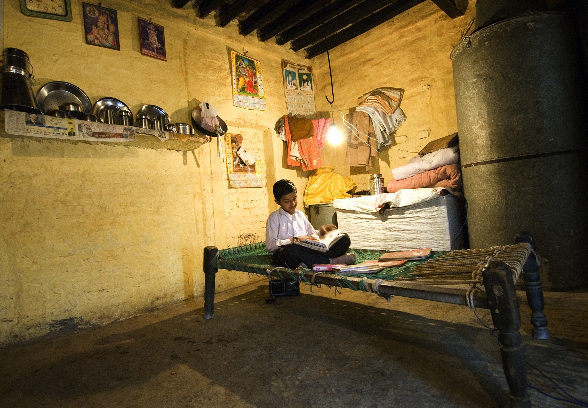 A house in rural India gets electricity for the first time. (Priyanka Parashar/Mint via Getty Images)