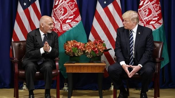 US President Donald Trump meets with Afghan President Ashraf Ghani.