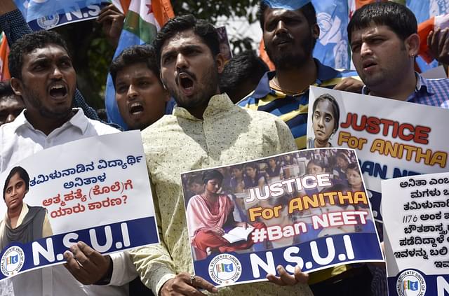 Activists staging a demonstration demanding justice for Anitha (Photo: Arijit Sen/Hindustan Times via Getty Images)