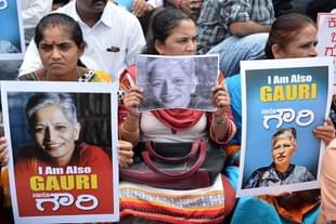 Indian protesters take part in a rally condemning the killing of journalist Gauri Lankesh in Bengaluru on 6 September  2017. (MANJUNATH KIRAN/AFP/Getty Images)