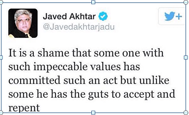 Javed Akhtar’s tweet on Tejpal’s crime