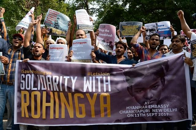 Indian demonstrators shout slogans as they take part in a protest against the treatment of Rohingya Muslims in Myanmar, as they try to march towards Myanmar embassy in New Delhi on September 13, 2017. (SAJJAD HUSSAIN/AFP/Getty Images)