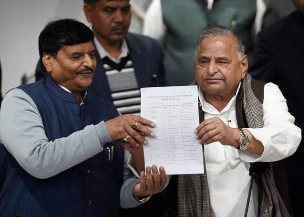 Samajwadi Party leader Shivpal Yadav and supremo Mulayam Singh Yadav. (PTI)
