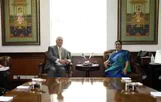 US Secretary of State Rex Tillerson in talks with Indian Foreign Minister Sushma Swaraj in New Delhi.&nbsp; (ALEX BRANDON/AFP/Getty Images)&nbsp;