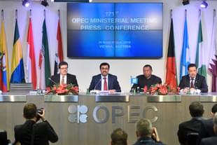 OPEC President Mohammed Barkindo with other members. (Akos Stiller/Getty Images)