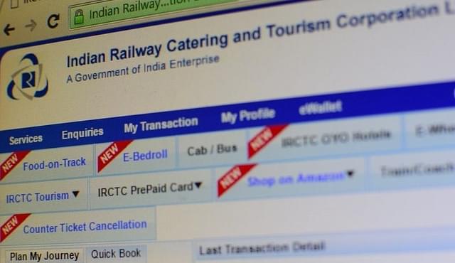 IRCTC Indian Railways train ticket booking website.