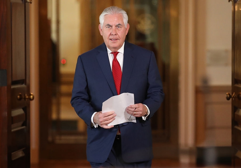 US Secretary of State Rex Tillerson walks to a podium before making a statement at the State Department in Washington. (Win McNamee/GettyImages)&nbsp;