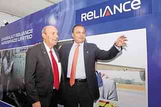 Reliance Group chairman Anil Ambani  and Dassault CEO Eric Trappier after laying the foundation stone for Dhirubhai Ambani Aerospace Park in Nagpur on Friday. (PTI)